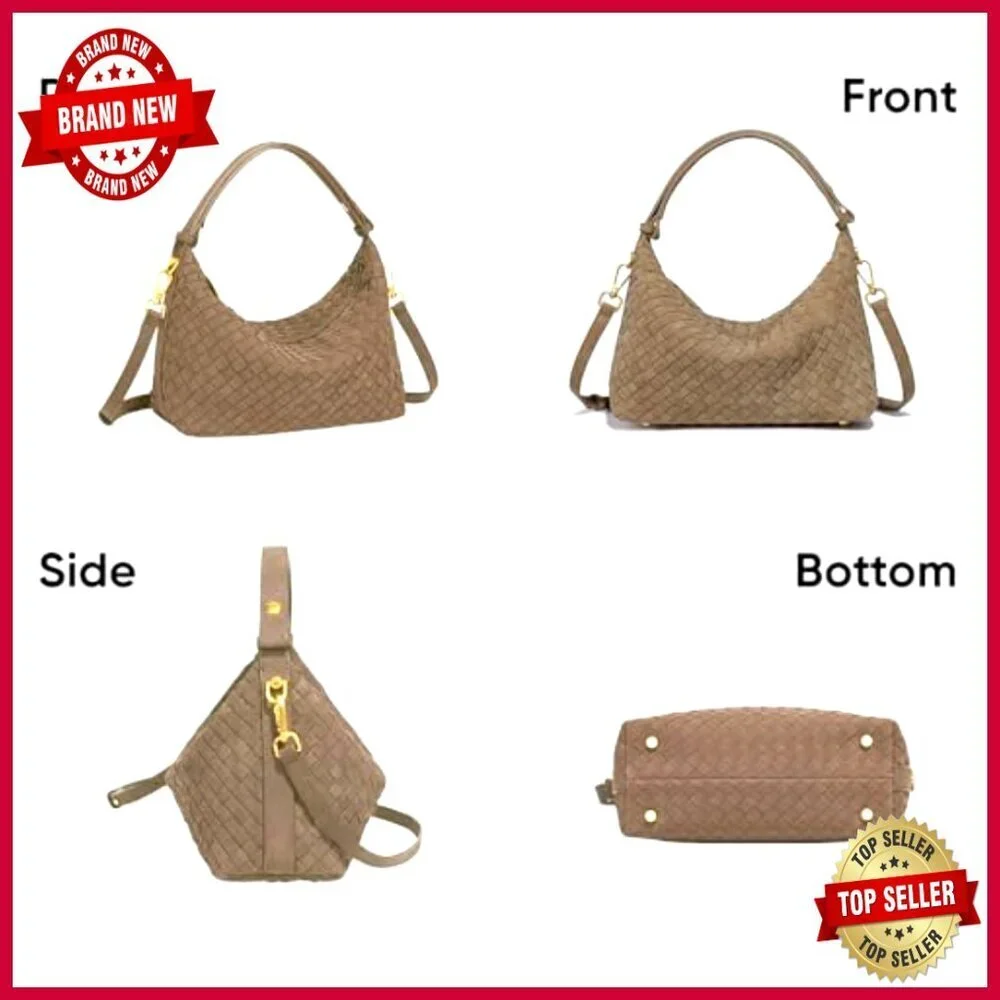 Medium Woven Suede Hobo Satchel, Adjustable Crossbody Shoulder Bag